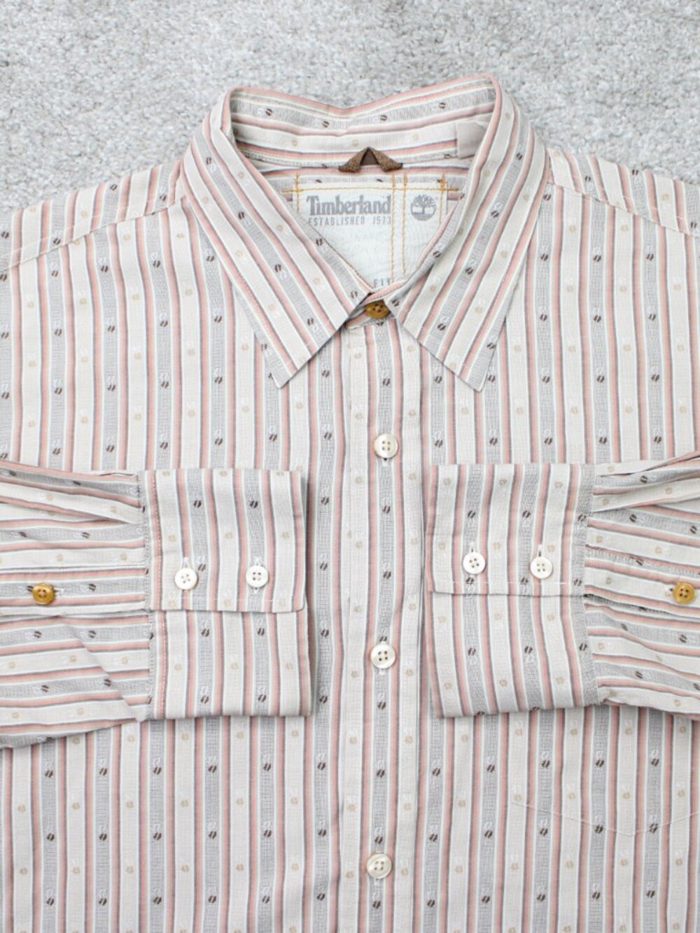 Timberland Shirt Mens 2XL XXL Brown Striped Geometric Relaxed Fit Long Sleeve‎